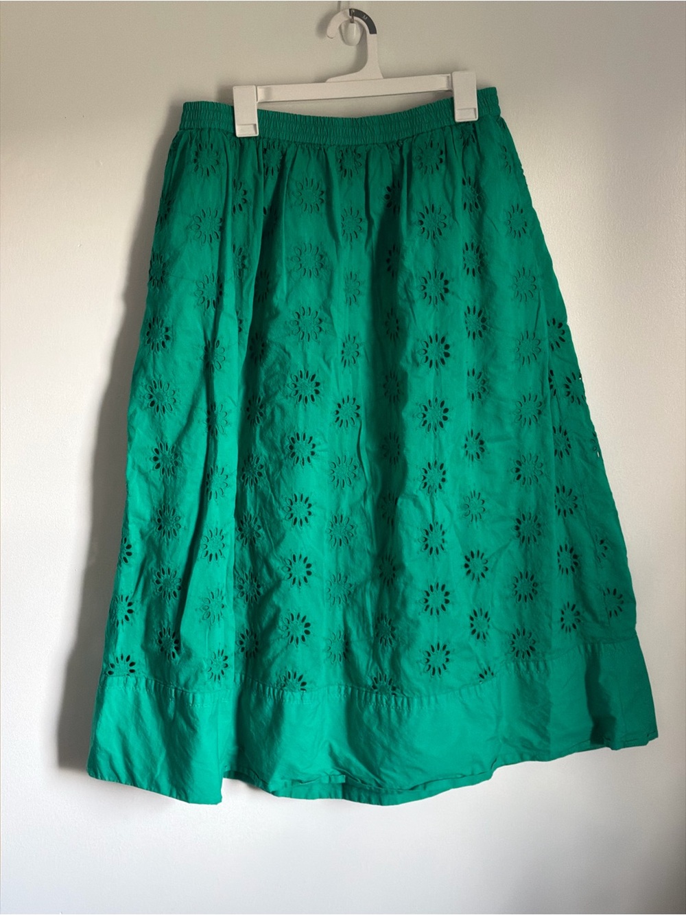 J. Crew Emerald Green Eyelet A-Line Midi Skirt